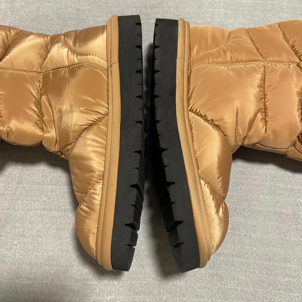 ZARA Puffer Quilted Boots Tan Beige Warm Winter Snow Booties EU 39 US 8.5/9 READ